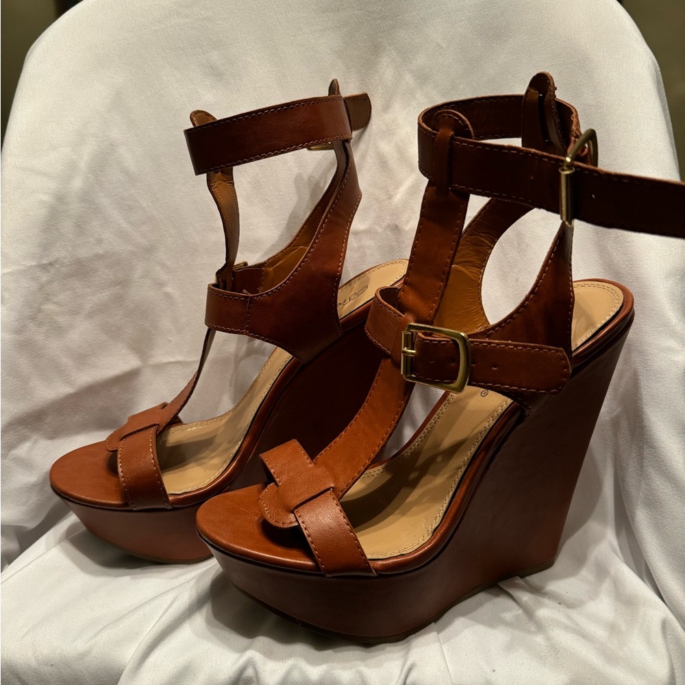 Caramel Brown Strappy 6” platform sandals - size 8.5 - Picture 6 of 8